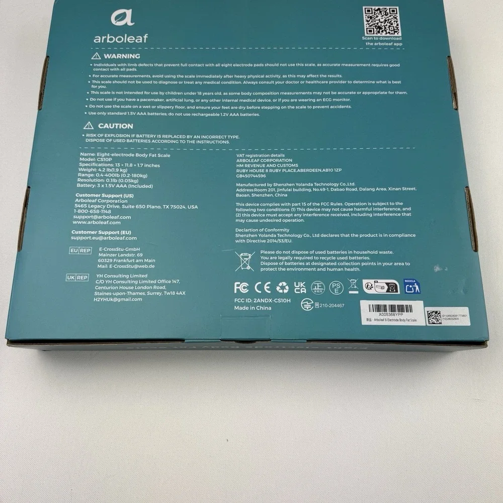 Arboleaf Body Fat Scale CS10P Smart Digital BMI Composition Black New